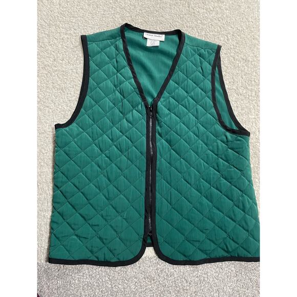 VTG Graver Studio Womens Medium V Neck Full Zip Quilted Vest Green Made in USA - Picture 1 of 7